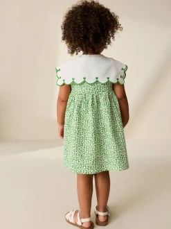 Green Ditsy Collared Summer Dress (3mths-7yrs)