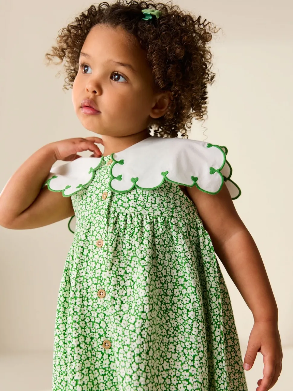 Green Ditsy Collared Summer Dress (3mths-7yrs)