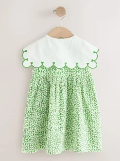 Green Ditsy Collared Summer Dress (3mths-7yrs)