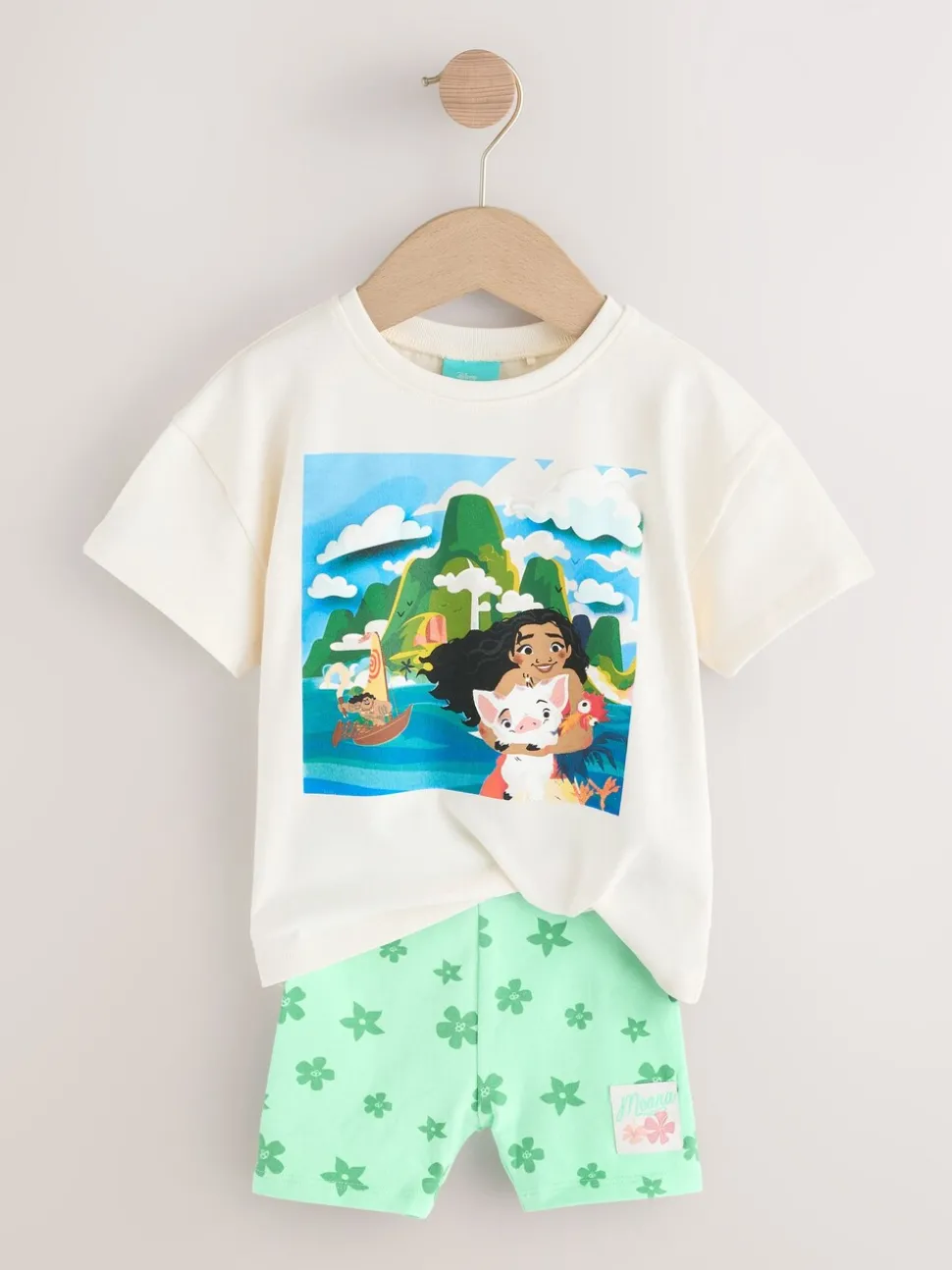 Green/Ecru Disney Moana Short Sleeve T-Shirt and Cycle Shorts Set (3mths-7yrs)