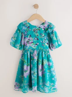Green Floral Embellished Occasion Dress (3-16yrs)