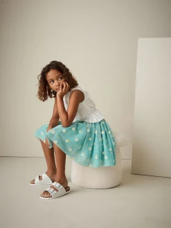 Green Gingham Daisy Pull On Mesh Skirt (3-16yrs)