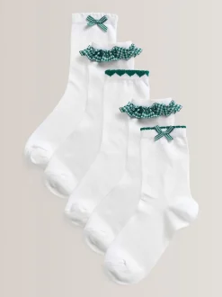 Green 5 Pack Cotton Rich Gingham Ankle School Socks