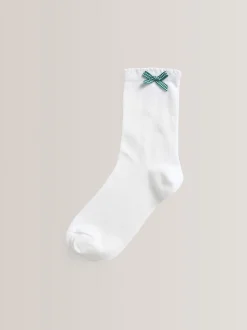 Green 5 Pack Cotton Rich Gingham Ankle School Socks