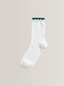 Green 5 Pack Cotton Rich Gingham Ankle School Socks