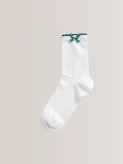 Green 5 Pack Cotton Rich Gingham Ankle School Socks