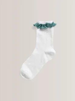 Green 5 Pack Cotton Rich Gingham Ankle School Socks