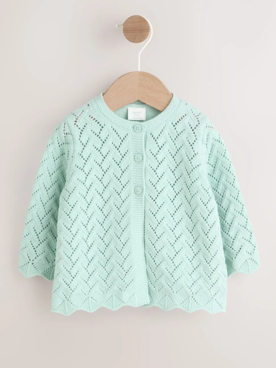 Green Pointelle Knitted Baby Cardigan (0mths-2yrs)