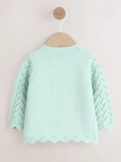 Green Pointelle Knitted Baby Cardigan (0mths-2yrs)