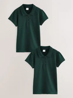 Green Regular Fit 2 Pack 100% Cotton Short Sleeve Polo Shirts (3-16yrs)