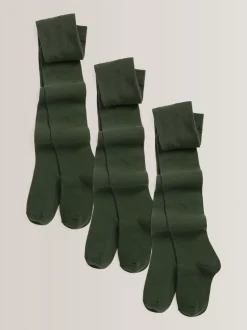 Green Regular Length 3 Pack Cotton Rich School Tights
