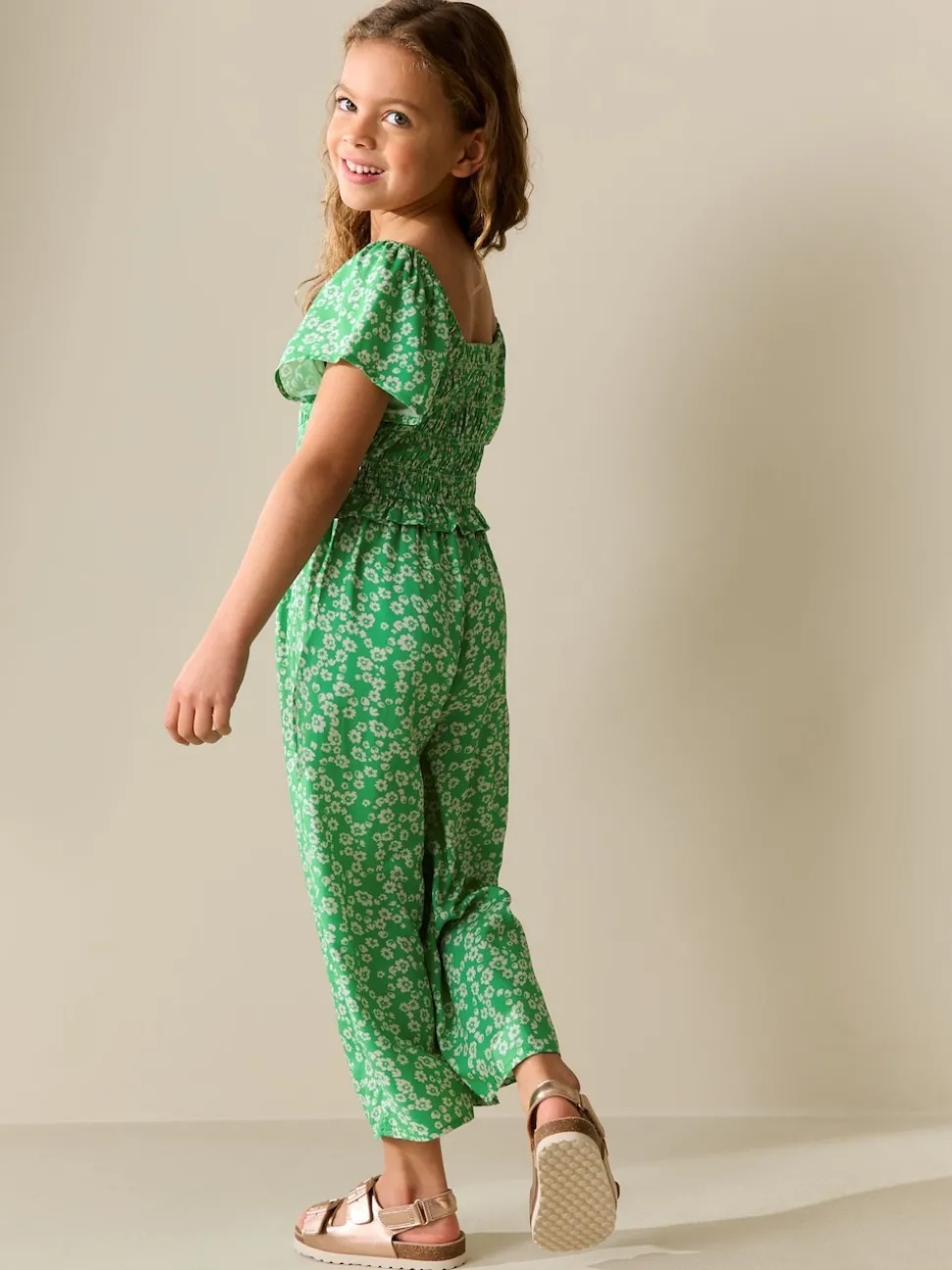 Green Shirred Jumpsuit (3-16yrs)