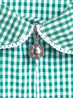 Green Zip Front Cotton Rich Gingham School Playsuit (3-14yrs)