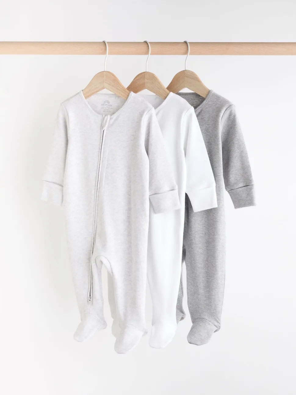 Grey Essential Zipped 100% Cotton Baby Sleepsuits 3 Pack (0-3yrs)