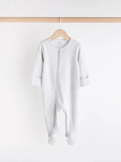 Grey Essential Zipped 100% Cotton Baby Sleepsuits 3 Pack (0-3yrs)