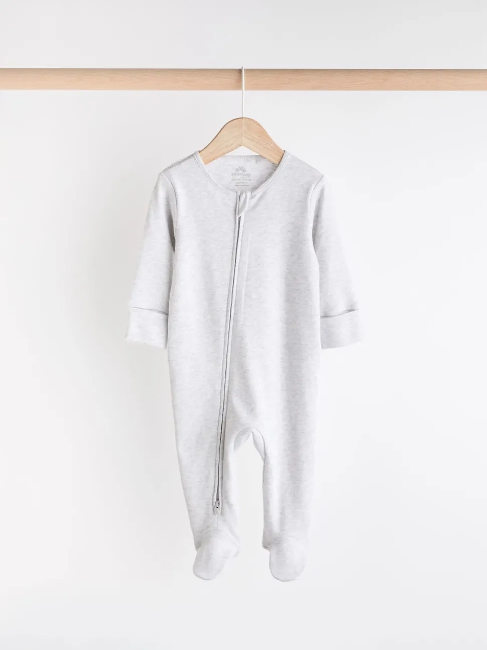 Grey Essential Zipped 100% Cotton Baby Sleepsuits 3 Pack (0-3yrs)