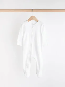 Grey Essential Zipped 100% Cotton Baby Sleepsuits 3 Pack (0-3yrs)