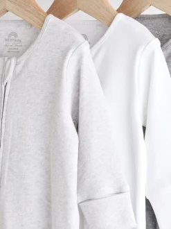 Grey Essential Zipped 100% Cotton Baby Sleepsuits 3 Pack (0-3yrs)