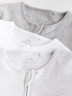 Grey Essential Zipped 100% Cotton Baby Sleepsuits 3 Pack (0-3yrs)