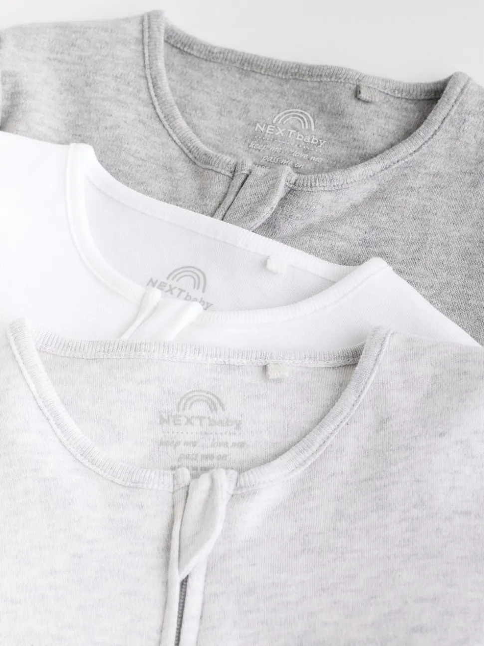 Grey Essential Zipped 100% Cotton Baby Sleepsuits 3 Pack (0-3yrs)