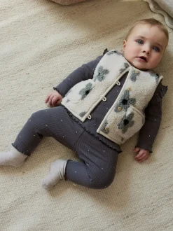 Grey Floral Baby Long Sleeve Top and Leggings with Gilet Set 3 Piece (0mths-2yrs)
