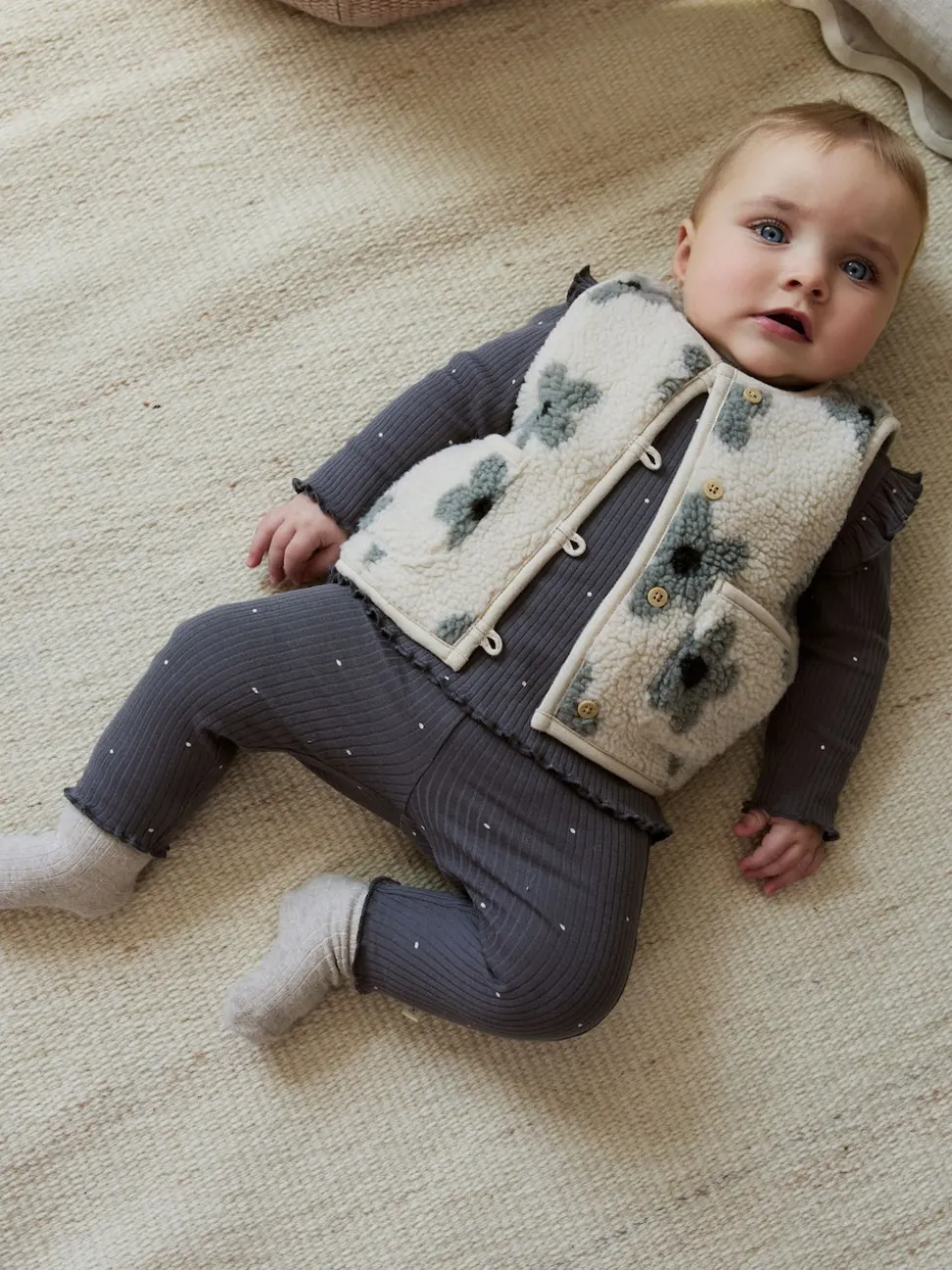 Grey Floral Baby Long Sleeve Top and Leggings with Gilet Set 3 Piece (0mths-2yrs)