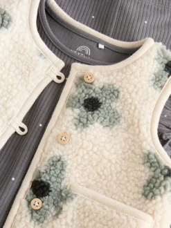Grey Floral Baby Long Sleeve Top and Leggings with Gilet Set 3 Piece (0mths-2yrs)