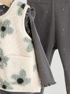 Grey Floral Baby Long Sleeve Top and Leggings with Gilet Set 3 Piece (0mths-2yrs)