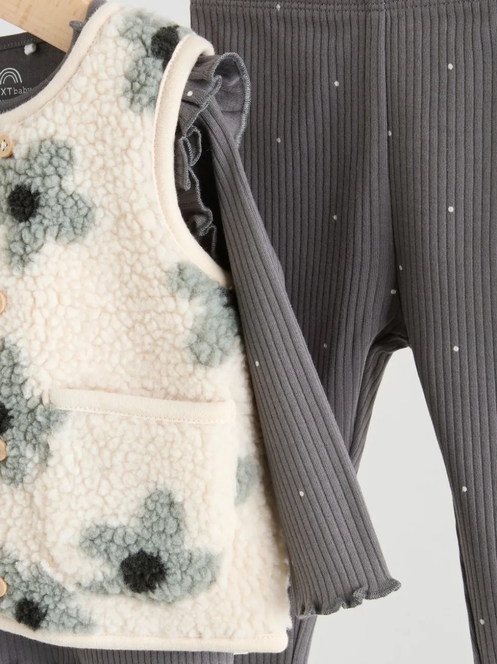 Grey Floral Baby Long Sleeve Top and Leggings with Gilet Set 3 Piece (0mths-2yrs)