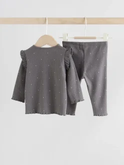 Grey Floral Baby Long Sleeve Top and Leggings with Gilet Set 3 Piece (0mths-2yrs)