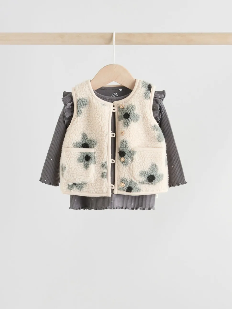 Grey Floral Baby Long Sleeve Top and Leggings with Gilet Set 3 Piece (0mths-2yrs)