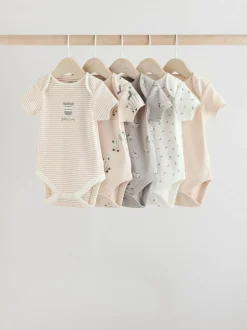 Grey Zebra Baby Short Sleeve Bodysuits 100% Cotton 5 Pack