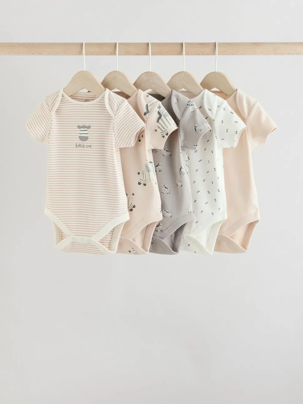 Grey Zebra Baby Short Sleeve Bodysuits 100% Cotton 5 Pack