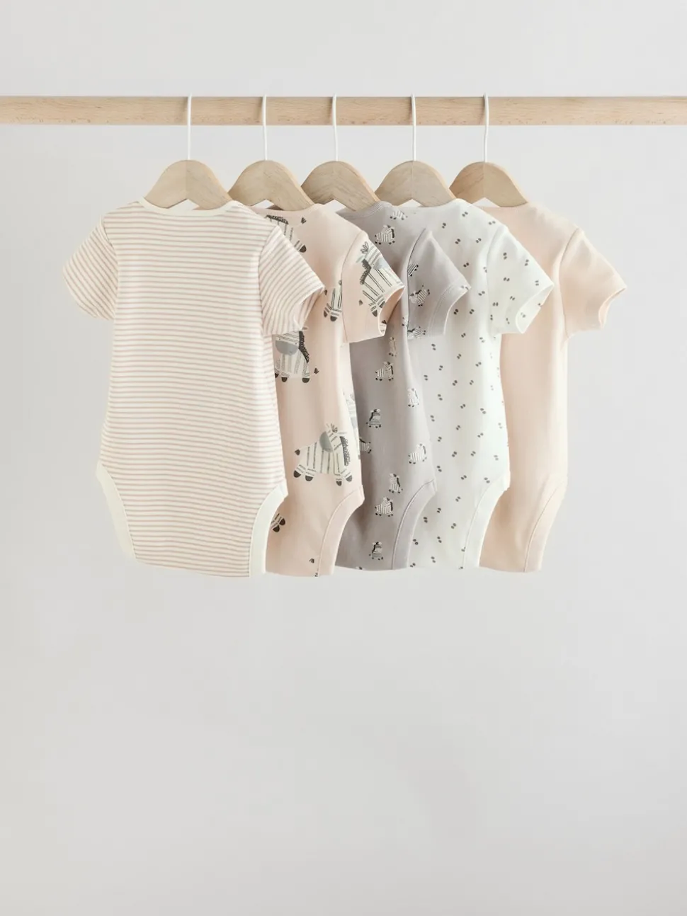 Grey Zebra Baby Short Sleeve Bodysuits 100% Cotton 5 Pack