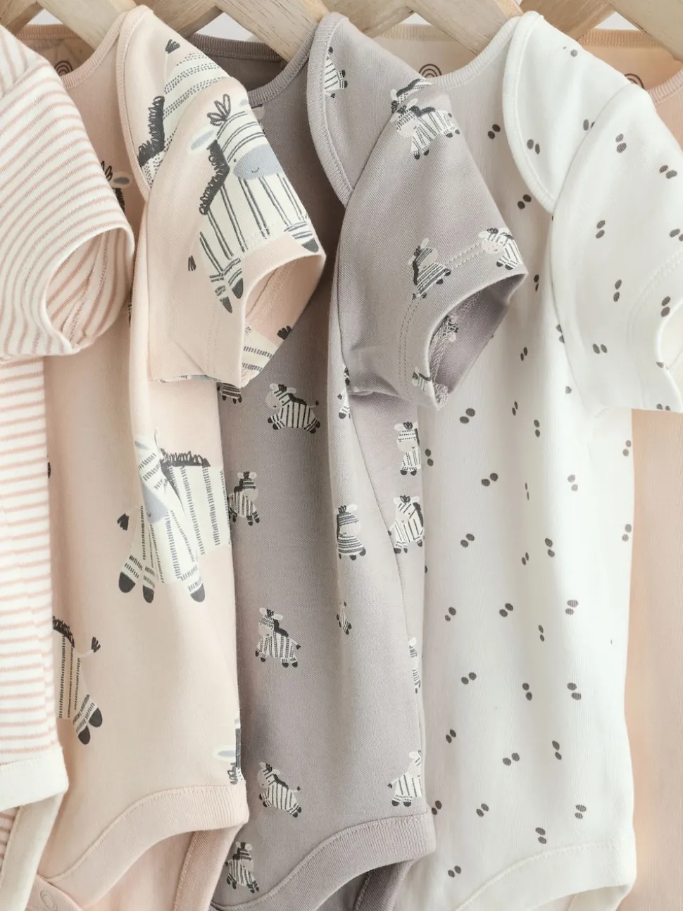 Grey Zebra Baby Short Sleeve Bodysuits 100% Cotton 5 Pack