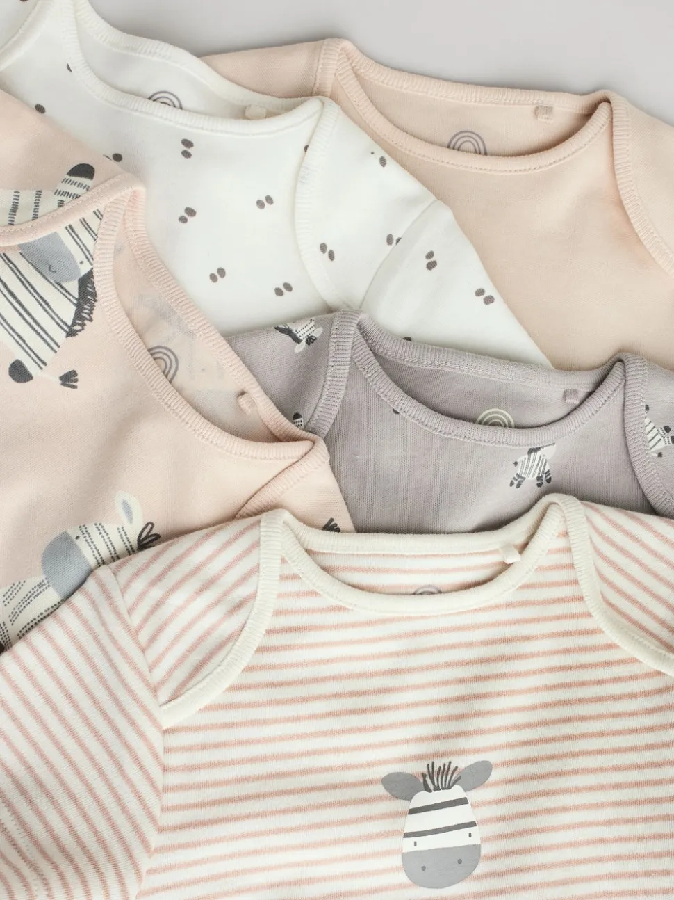 Grey Zebra Baby Short Sleeve Bodysuits 100% Cotton 5 Pack