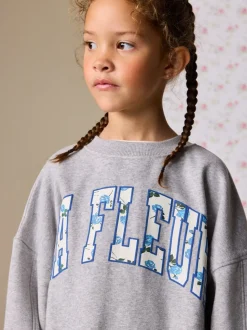 Grey/Blue Floral Slogan Sweatshirt and Flare Leggings Set (3-16yrs)
