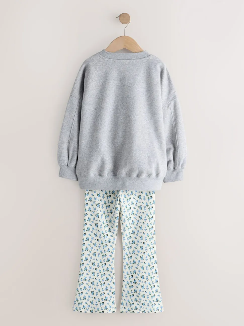 Grey/Blue Floral Slogan Sweatshirt and Flare Leggings Set (3-16yrs)
