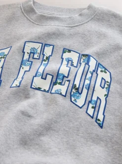 Grey/Blue Floral Slogan Sweatshirt and Flare Leggings Set (3-16yrs)