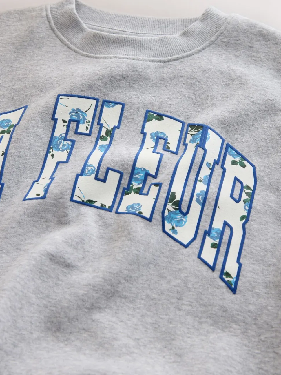 Grey/Blue Floral Slogan Sweatshirt and Flare Leggings Set (3-16yrs)