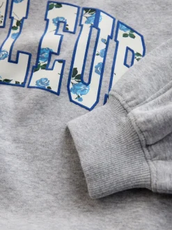 Grey/Blue Floral Slogan Sweatshirt and Flare Leggings Set (3-16yrs)