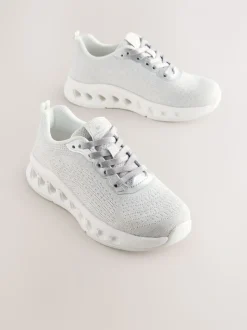 Grey Elastic Lace-Up Trainers