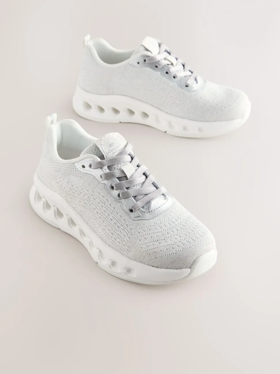 Grey Elastic Lace-Up Trainers