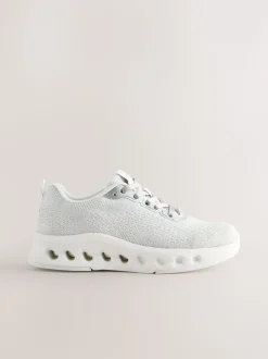 Grey Elastic Lace-Up Trainers