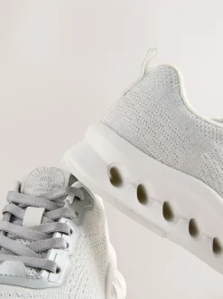 Grey Elastic Lace-Up Trainers
