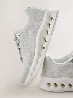 Grey Elastic Lace-Up Trainers