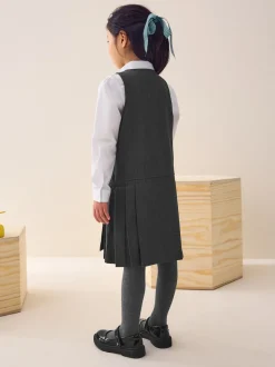Grey Embroidered Zip Front Pinafore School Dress (3-14yrs)