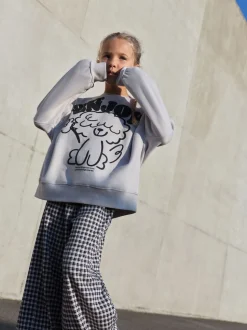 Grey/Gingham Dog Sweatshirt and Wide Leg Trousers Set (3-16yrs)