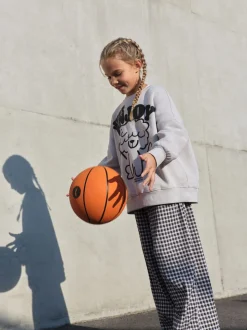 Grey/Gingham Dog Sweatshirt and Wide Leg Trousers Set (3-16yrs)
