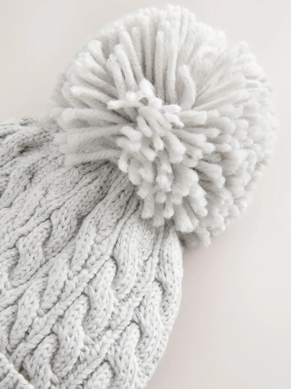 Grey Knitted Cable Pom Beanie